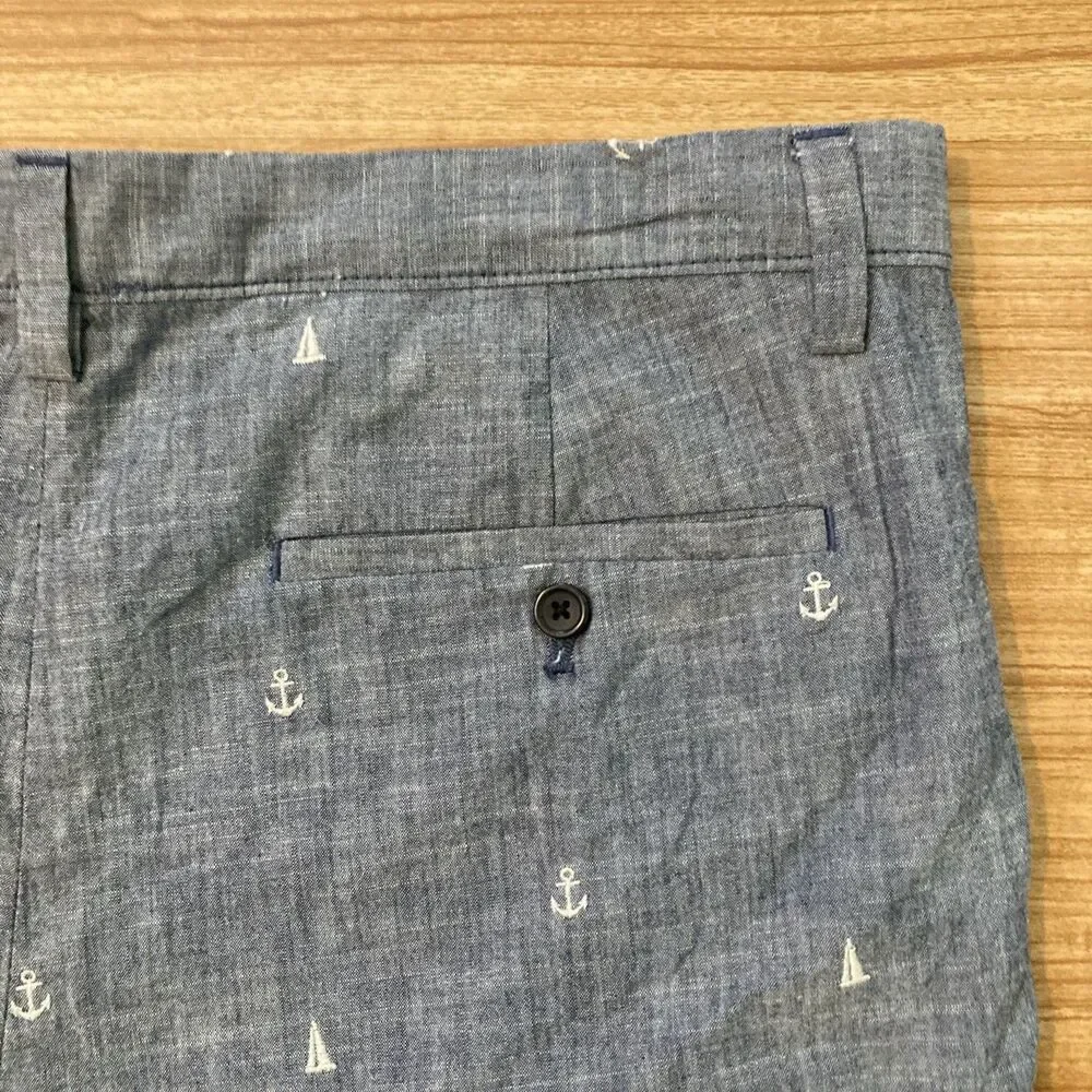 Banana Republic Aiden Shorts Men's 36 Blue Sailboat Anchor Beach Cotton Chino